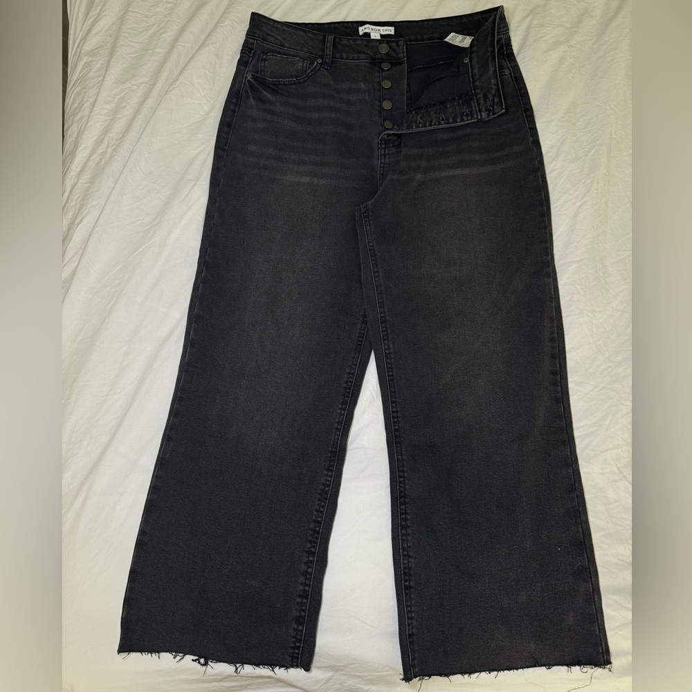 NWOT Jeans And Now This High Waist Wide-Leg Rip Crop Black Wash Size 31 Vintage - Picture 11 of 16